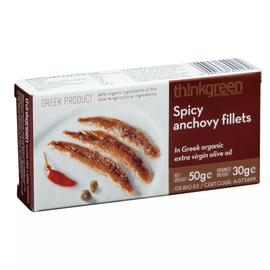 Pikantne filety z anchois w ekologicznej BIO oliwie z oliwek extra virgin 50 g thinkgreen